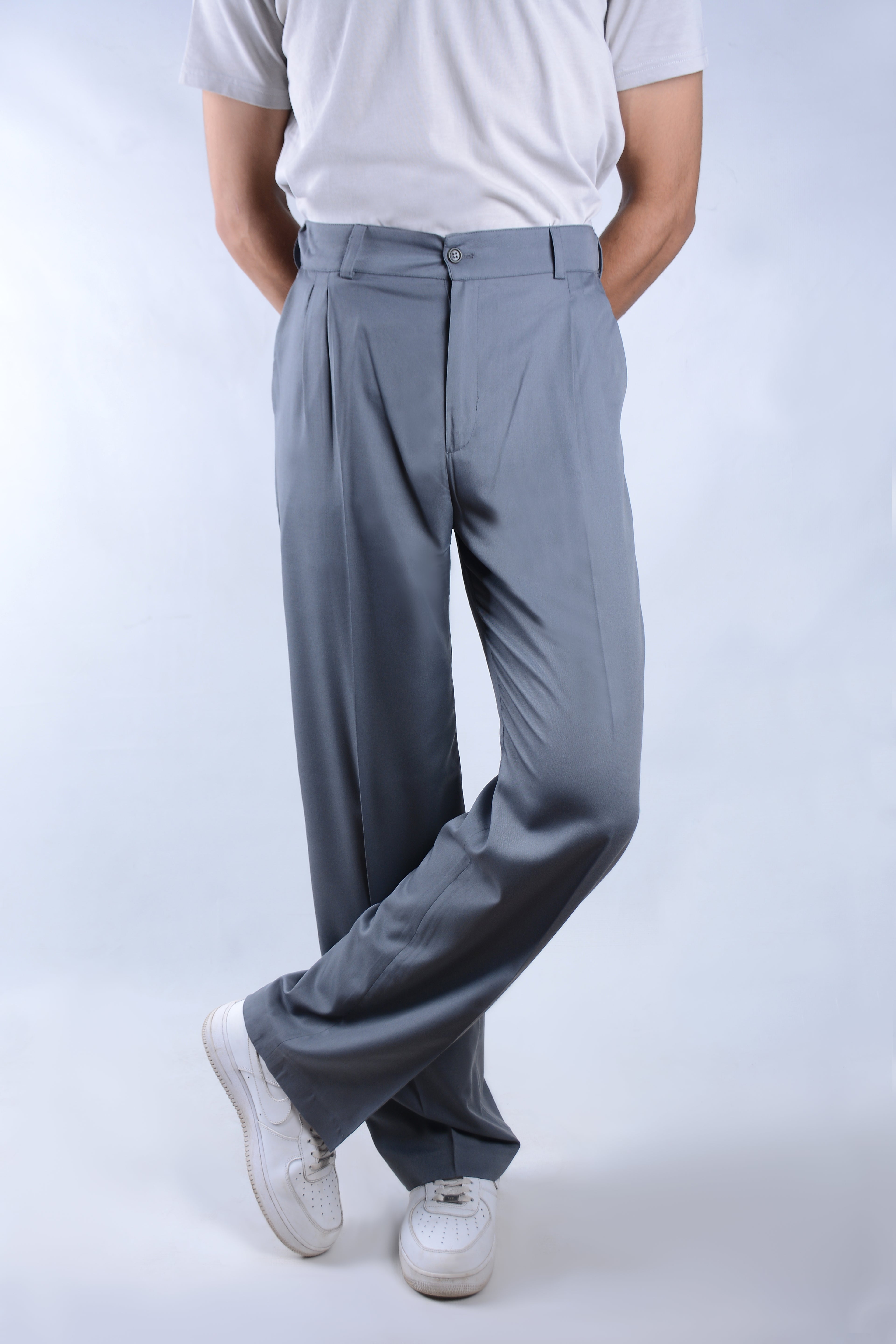 Tailored wide-leg pants-Gray