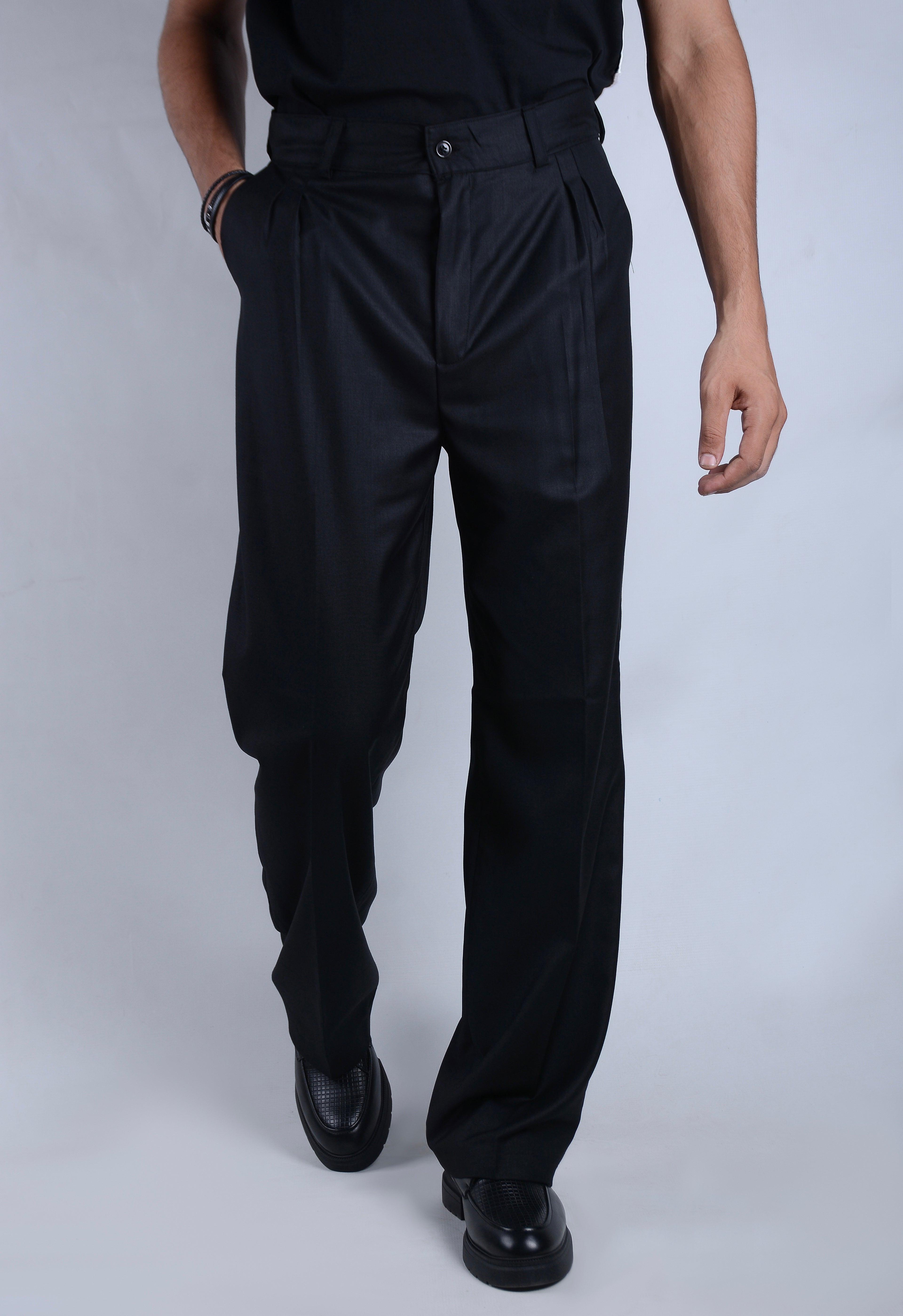 Tailored wide-leg pants- Black