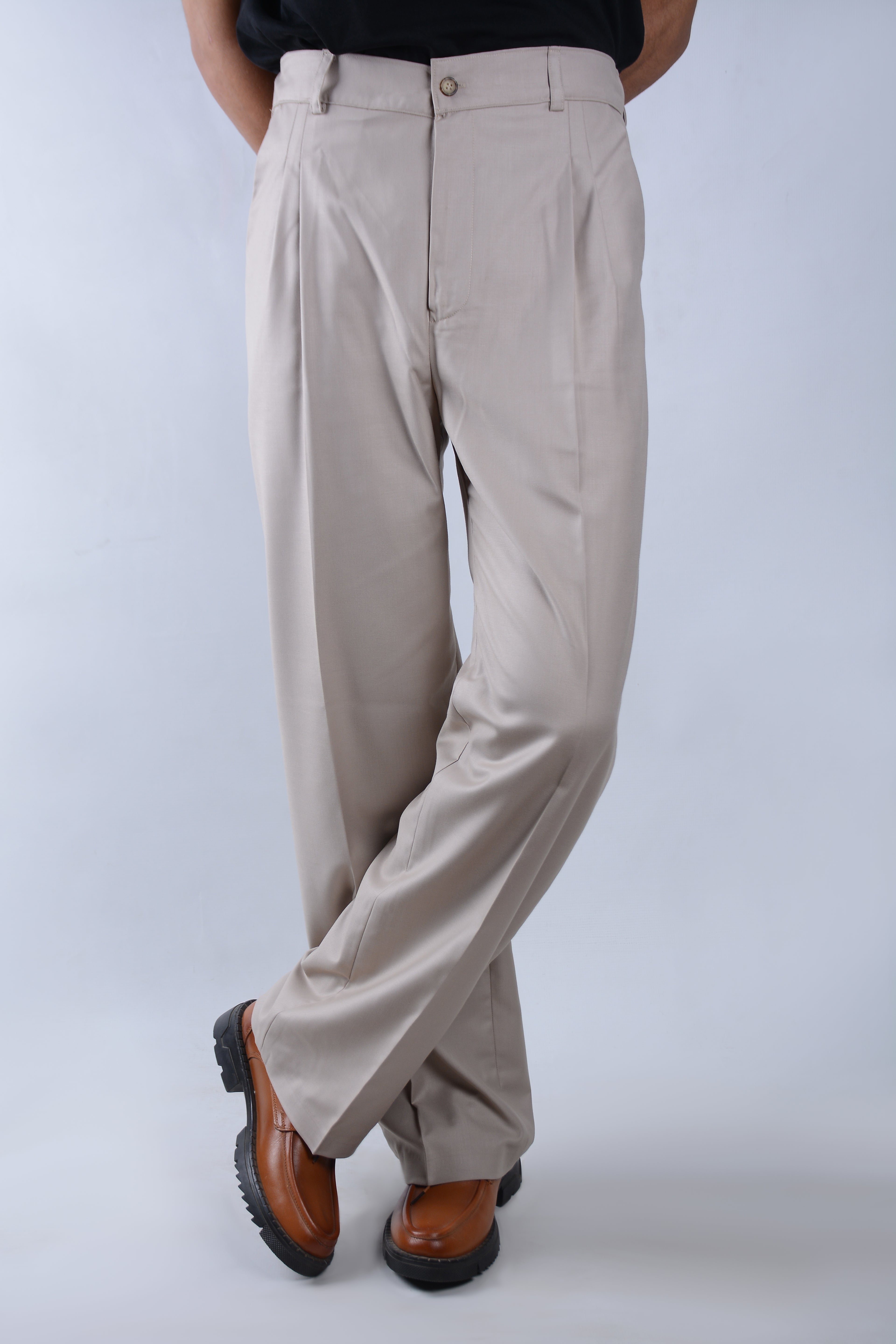 Tailored Wide-leg Pants-Beige