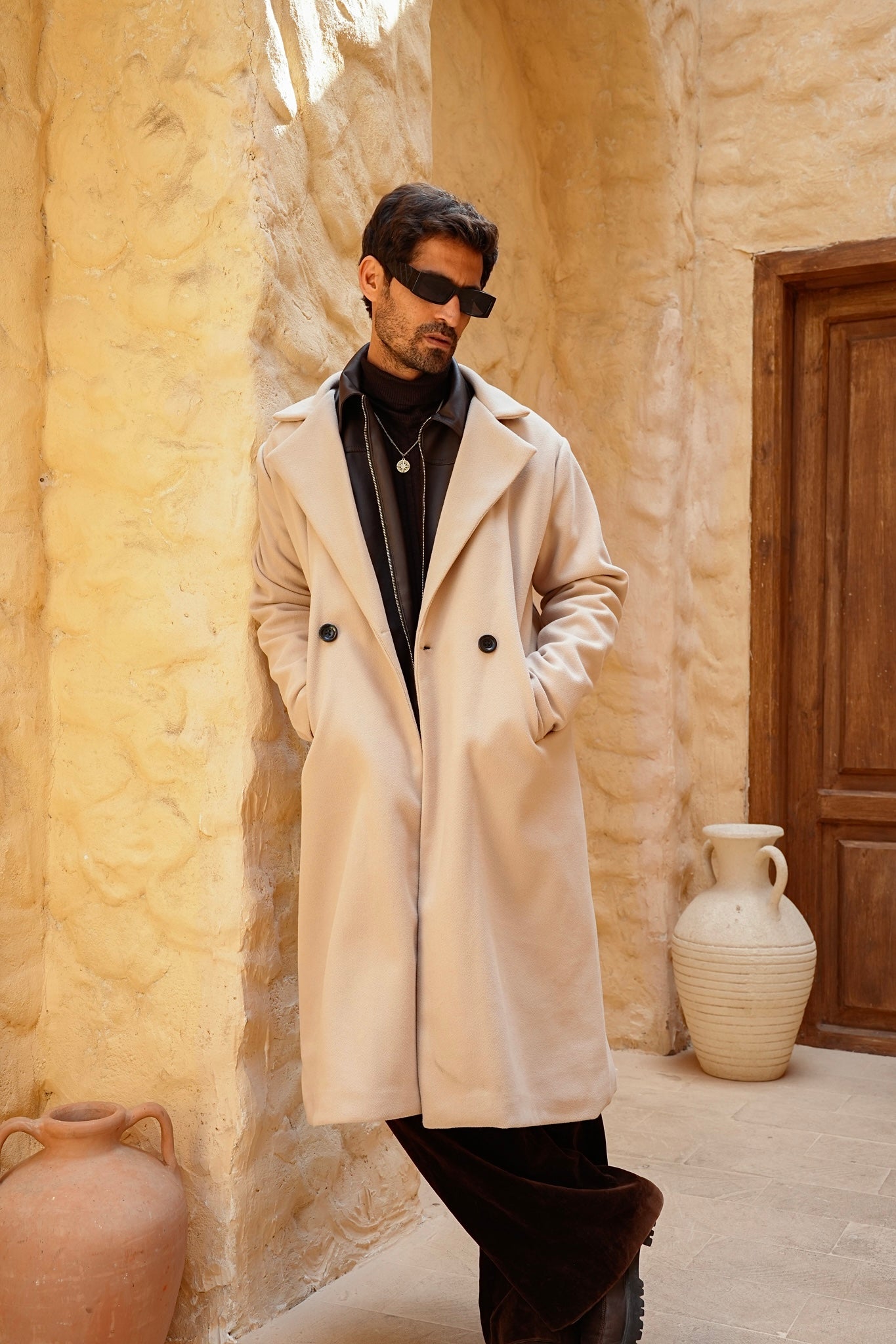 Beige Longline Overcoat