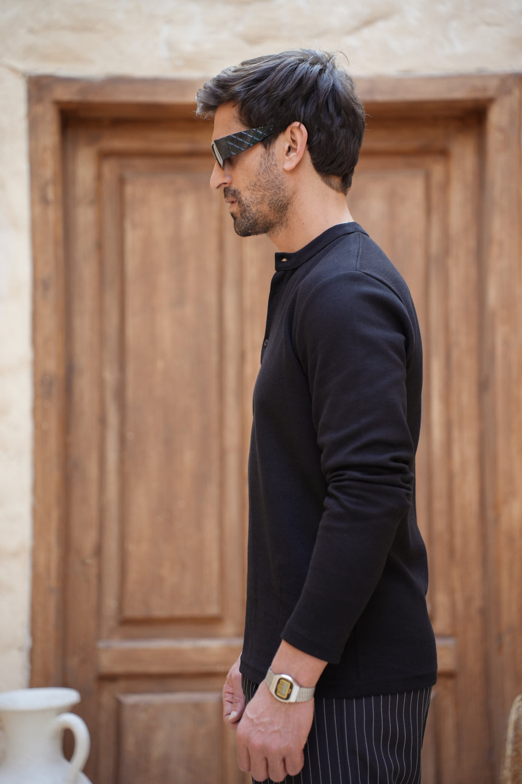 Classic Knit Henley- Black