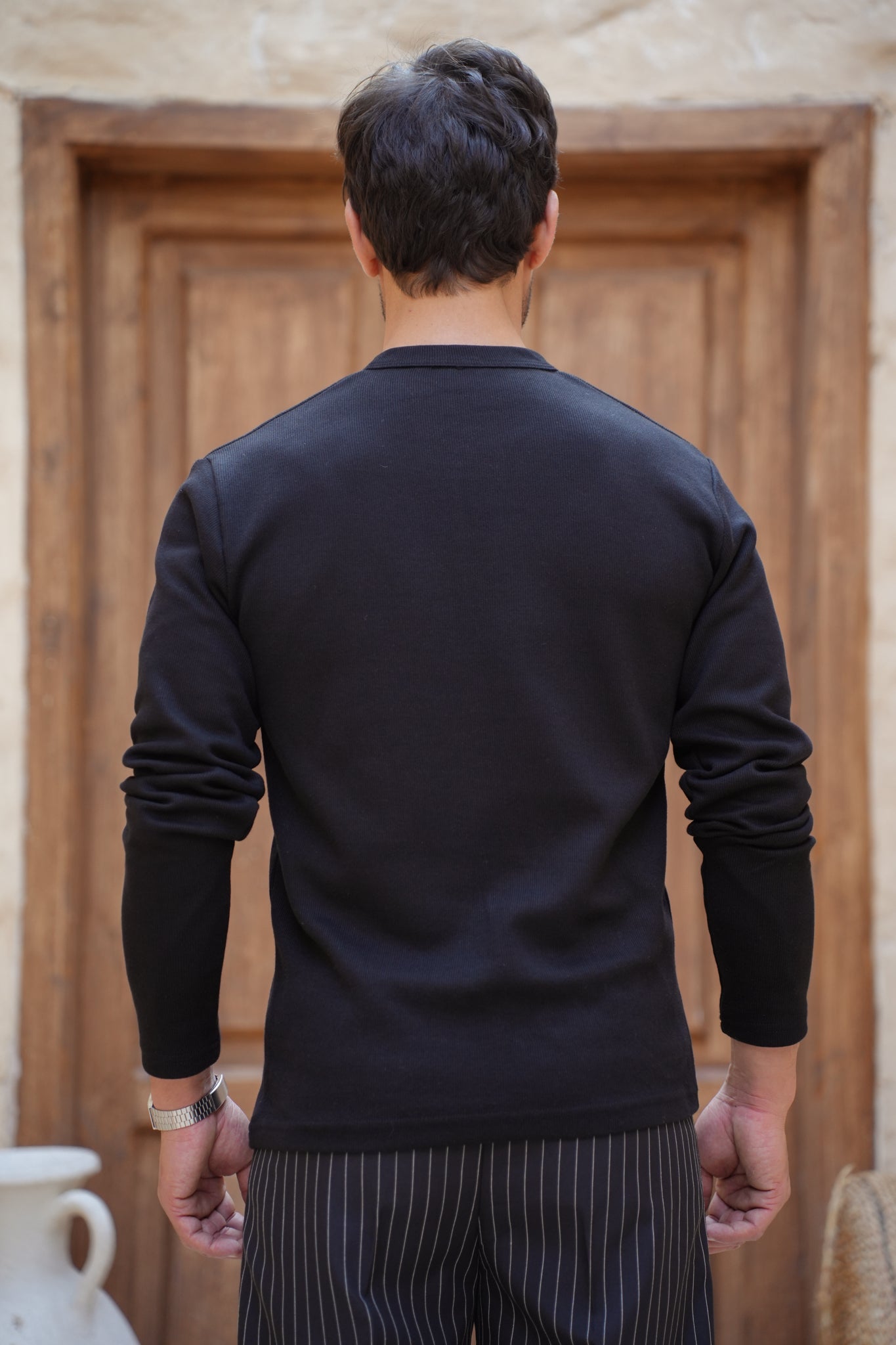 Classic Knit Henley- Black