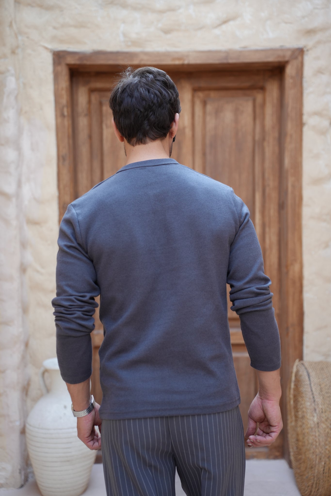 Classic Knit Henley- Gray