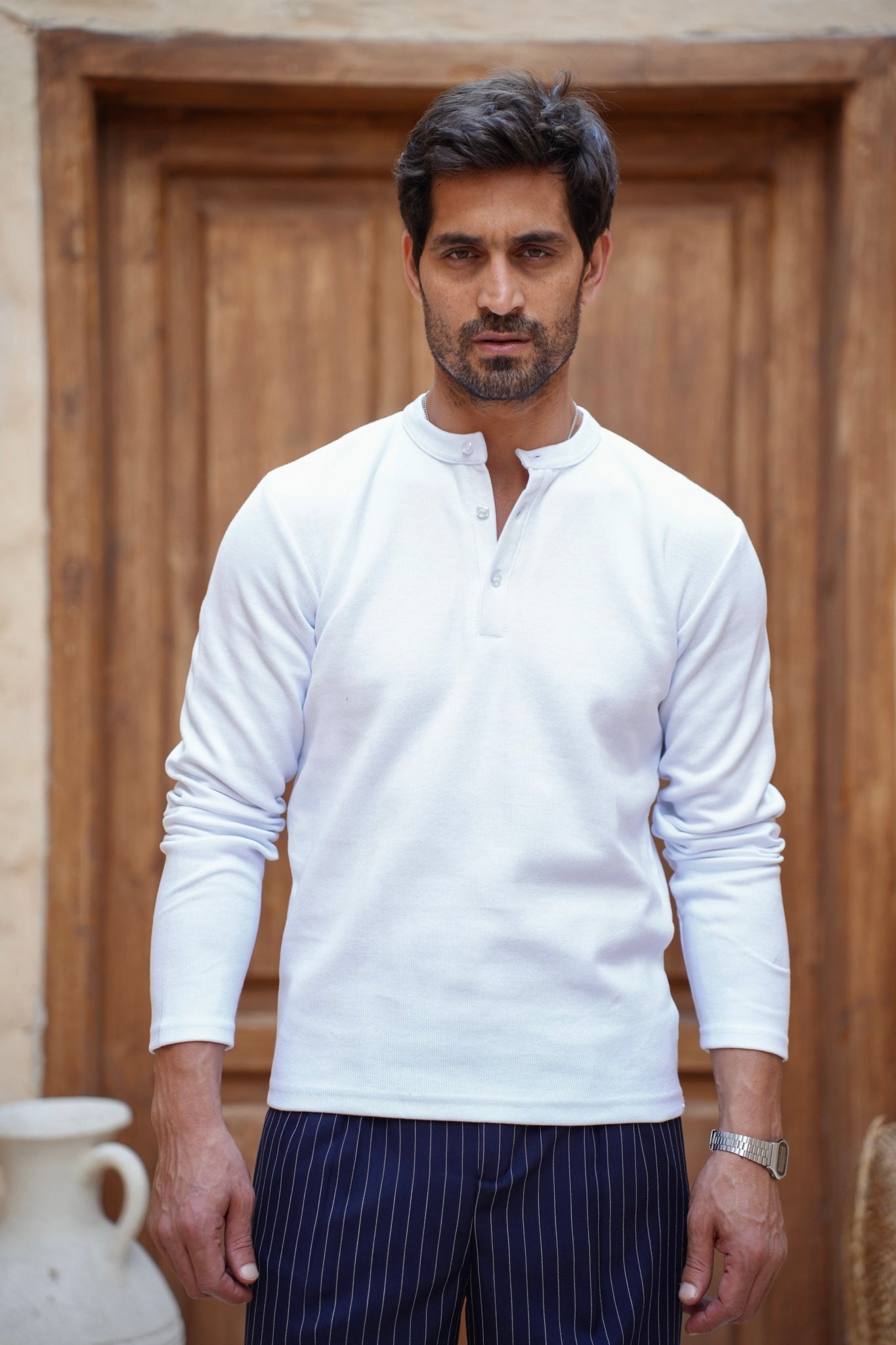 Classic Knit Henley- White