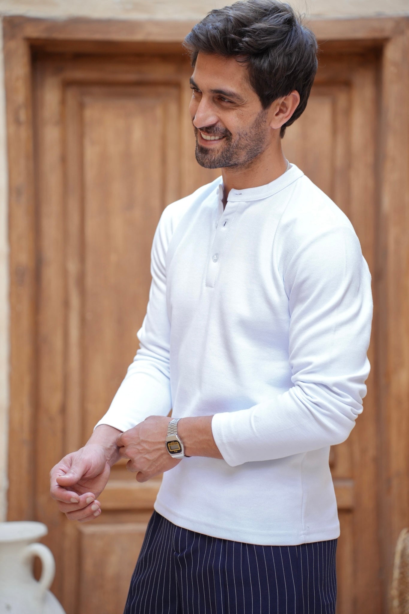 Classic Knit Henley- White