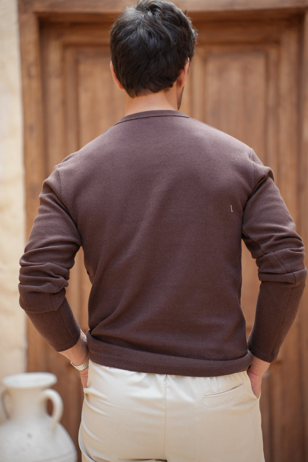 Classic Knit Henley- Brown