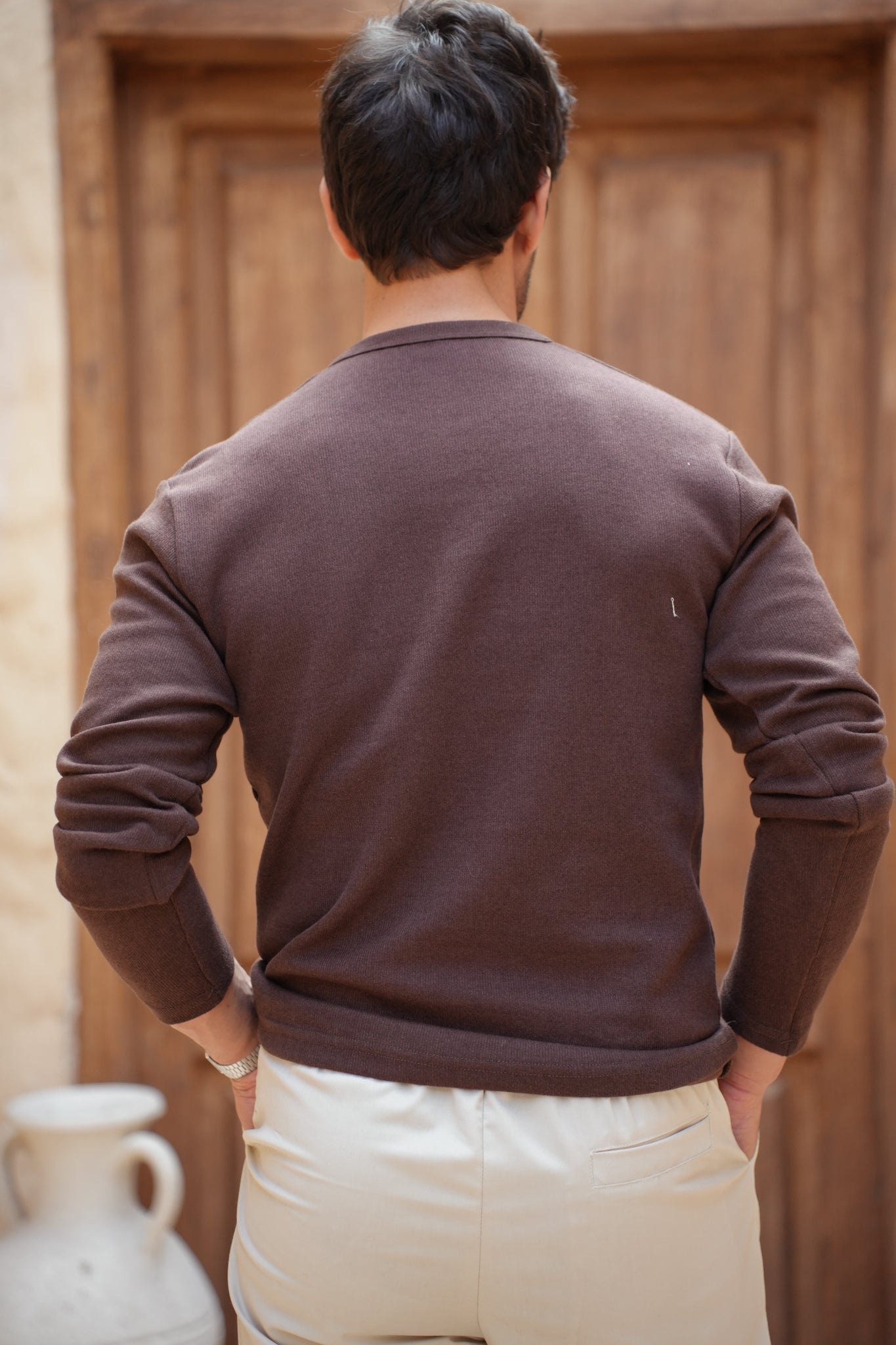 Classic Knit Henley- Brown
