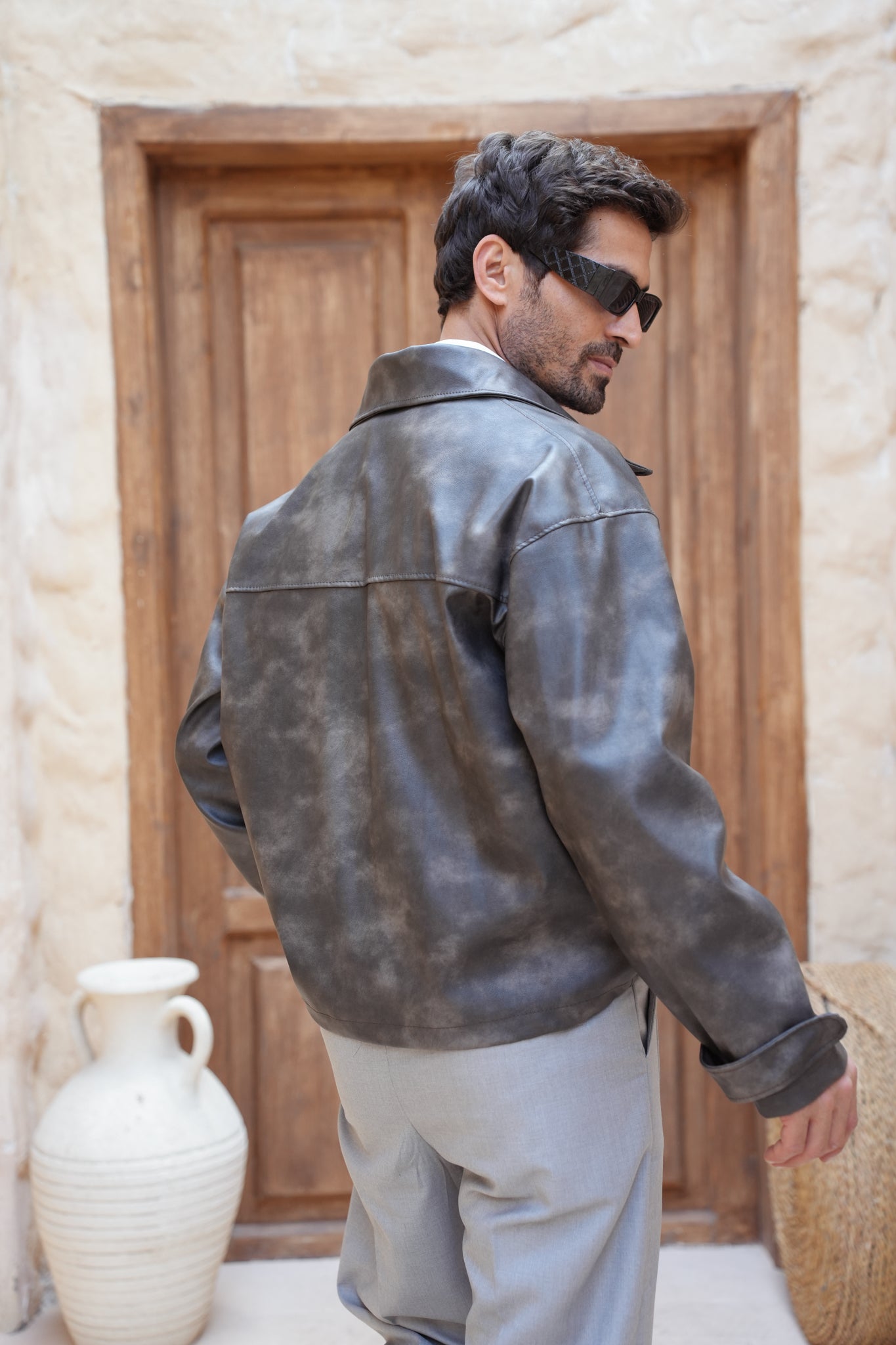 Stealth Gray Leather Jacket