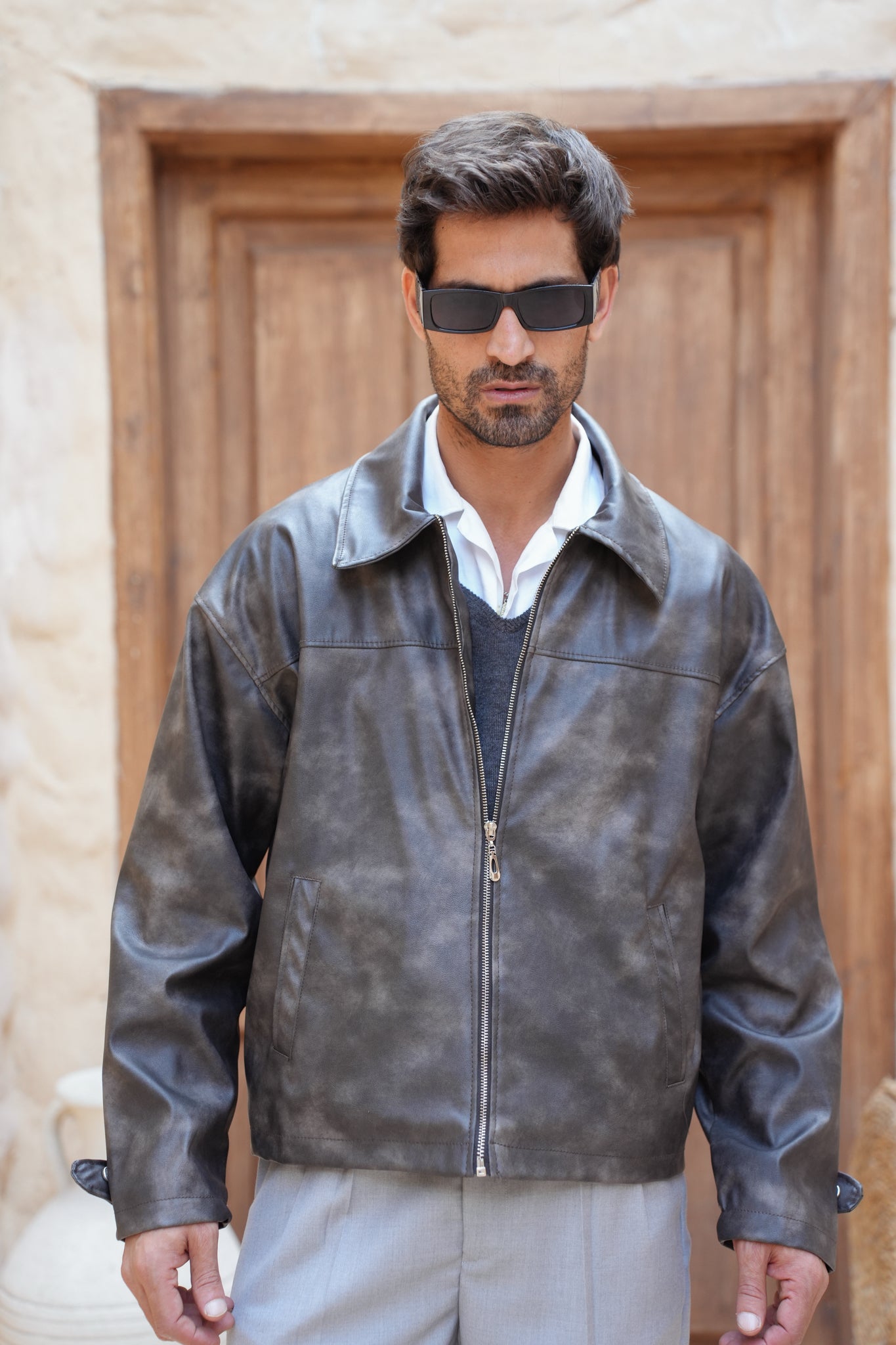 Stealth Gray Leather Jacket